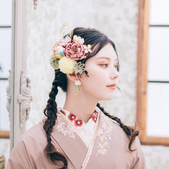 髪飾り　成人式　つまみ細工　振袖　前撮り　袴　花　赤　白　Ｕピン　ピンポンマム　かんざし　ウエディング　ブライダル　花嫁_10