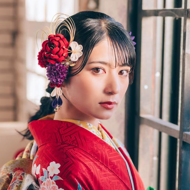 髪飾り　成人式　つまみ細工　振袖　前撮り　袴　花　赤　白　Ｕピン　ピンポンマム　かんざし　ウエディング　ブライダル　花嫁_9