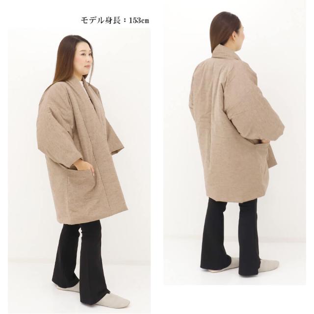 半纏　はんてん　遠州織物　ちゃんちゃんこ　ルームウェア　シンプル　部屋着　防寒　男女兼用　無地　ピンク　グレー　ベージュ　大きめ_6