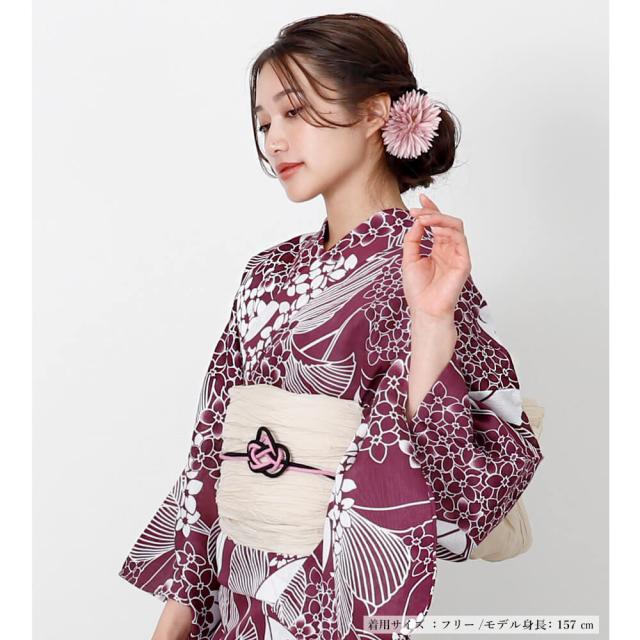 浴衣　レディース　綿麻　女性浴衣　単品　浴衣単品　ゆかた　大人　上品　個性　しっとり　白　えんじ　紫陽花　あじさい　花柄_2
