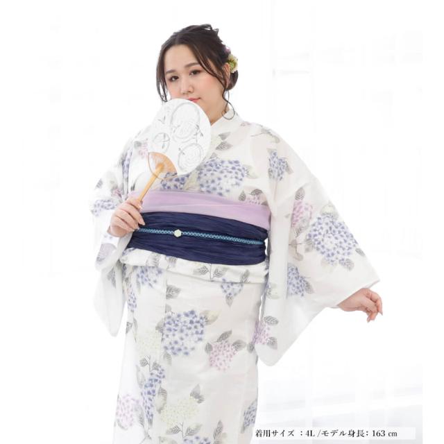 浴衣　大きいサイズ　レディース　ゆかた　大人　浴衣単品　３Ｌ　４Ｌ　ぽっちゃり　ふくよかさん向け　大きい　あじさい　青　紫_2
