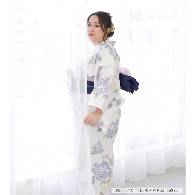浴衣　大きいサイズ　レディース　ゆかた　大人　浴衣単品　３Ｌ　４Ｌ　ぽっちゃり　ふくよかさん向け　大きい　あじさい　青　紫_3