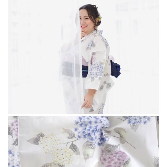 浴衣　大きいサイズ　レディース　ゆかた　大人　浴衣単品　３Ｌ　４Ｌ　ぽっちゃり　ふくよかさん向け　大きい　あじさい　青　紫_4