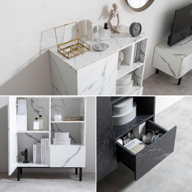 ♪大理石柄 キャビネット ［幅72cm］ 収納家具 リビング収納 ラック