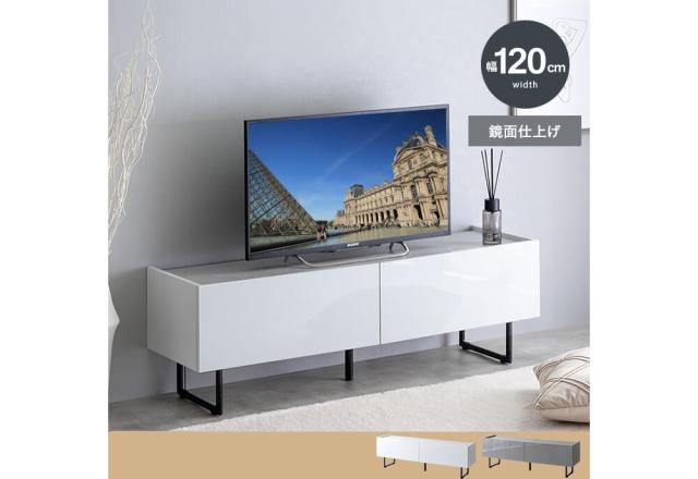 テレビボード　テレビ台　ローボード　扉収納　ｔｖ　スリム　鏡面　石目調　リビング　モダン　白　幅１２０　フラット　ストーン　脚付_6