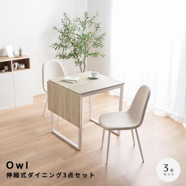 伸縮式ダイニング３点セット　ダイニングセット　ダイニングテーブルセット　食卓　ダイニングチェア　２脚　ファミリー　３点セット