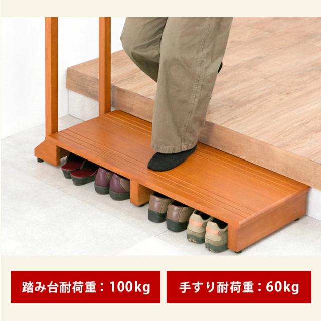 手すり付き玄関踏み台 片側ワイドタイプ 玄関台 昇降台 シューズラック