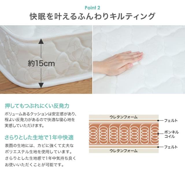 パイプすのこベッド　シングル　マットレス付き　シングルベッド　すのこ　パイプ　ロー　フロア　フレーム　マットレス付き