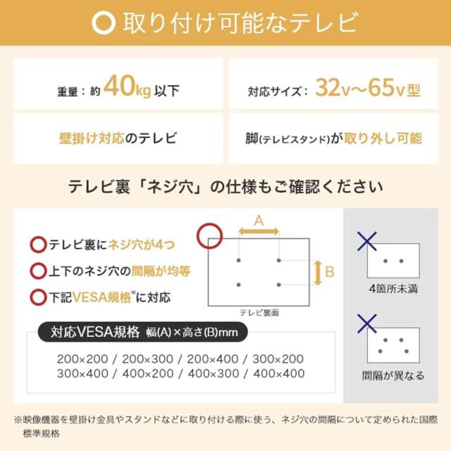 壁寄せ　壁掛け　スリム　高さ調節　首振り　角度調節　スイング　３２　４０　５５　６５　配線隠し　自立式_17