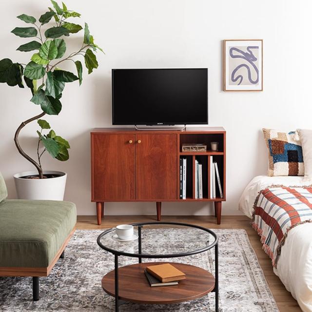 本棚付きキャビネット 収納キャビネット 100cm幅 ブラウン 本棚