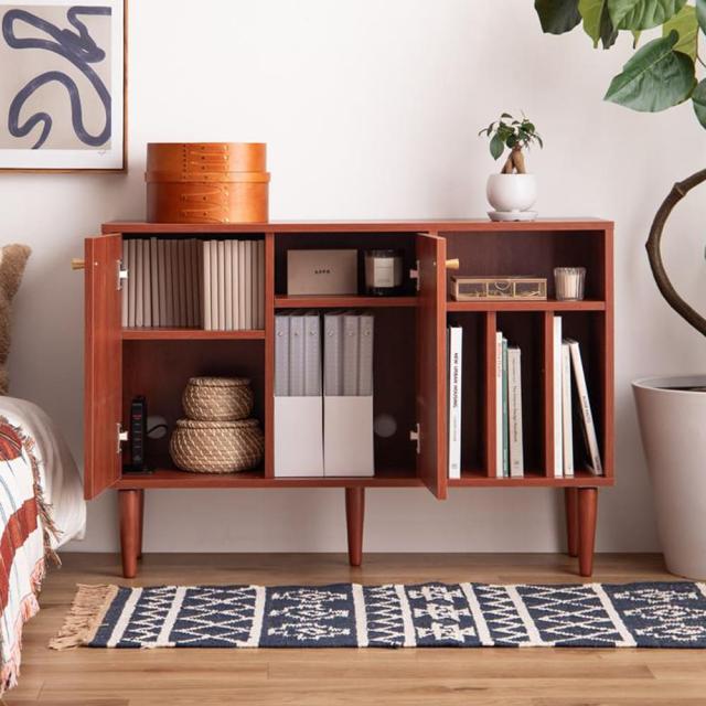 本棚付きキャビネット 収納キャビネット 100cm幅 ブラウン 本棚