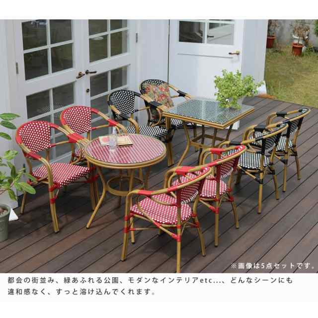 ラウンドテーブル３点セット 簡単組立 完成品 カフェ テラス 庭 椅子 ...