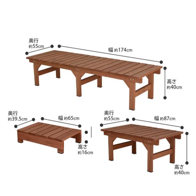 Ｈｉｙｏｒｉ（ヒヨリ）縁台ベンチ　１７４ｃｍｘ　５５ｃｍ　連結３点セット　ウッドデッキ　簡単組立　縁側　ＤＩＹ　木製　送料無料_12