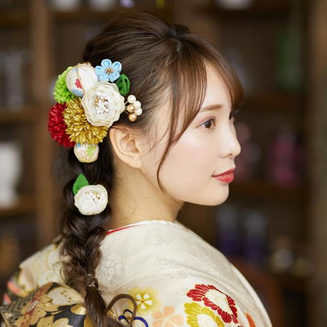 髪飾り　成人式　結婚式　振袖　ピンポンマム　Ｕピン　白　赤　つまみ細工　ちりめん　前撮り　卒業式　着物　和装　１２点　飾り玉_4