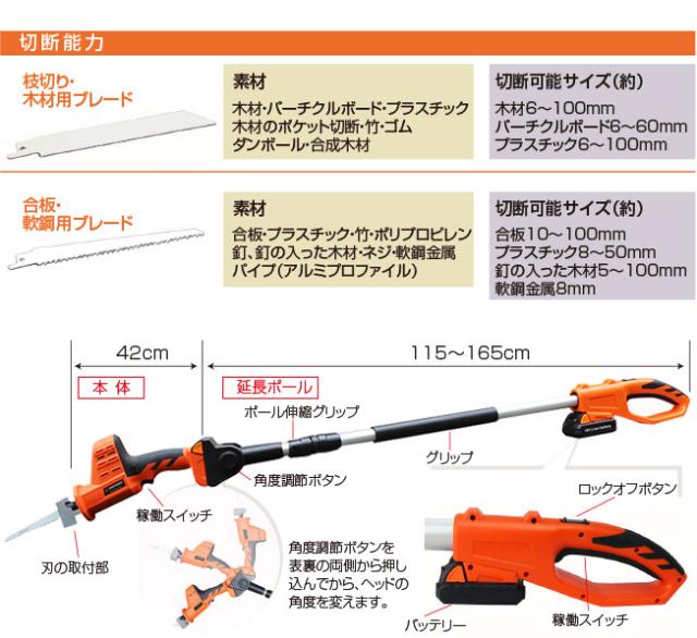 園芸用のこぎり コードレス 18V 高枝のこぎり 【 充電式 バッテリー式 高枝切りチェーンソー 高枝切りバサミ ヤードフォース 電動のこぎり 】_2