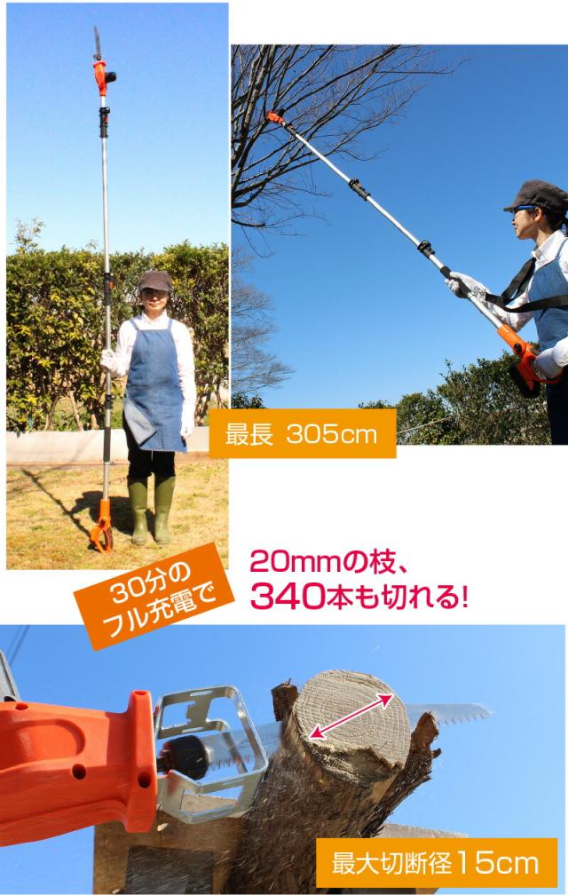 YARD FORCE コードレス 高枝電動のこぎり ライト 3m 【 高枝 のこぎり 充電式 バッテリー式 高枝切りチェーンソー チェーンソー 高枝切り 電動 ヤードフォース 鋸 のこぎり 】_3
