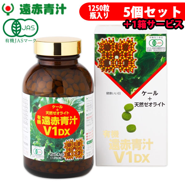 遠赤青汁 V1 DX 1250粒 ビン 5箱セット＋1箱サービス 合計6箱お届け 有機ケール＋天然ゼオライト 1510-5