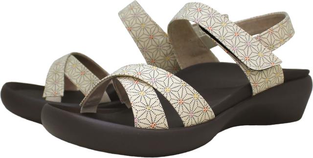 RegettaCanoe リゲッタカヌー 和柄 サンダル 麻の葉 フラットウェッジヒール バックベルト サンダル クロスベルト ローヒール CJFW3518-IVO