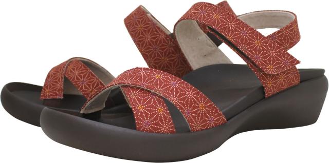 RegettaCanoe リゲッタカヌー 和柄 サンダル 麻の葉 フラットウェッジヒール バックベルト サンダル クロスベルト ローヒール CJFW3518-RED