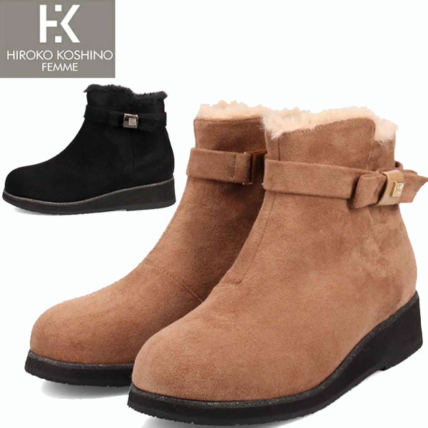 マドラス MADRAS ヒロココシノ HIROKO KOSHINO FEMME ファー付き スエード調ショートブーツ HRL4002 靴 レディースの通販は 9,900円