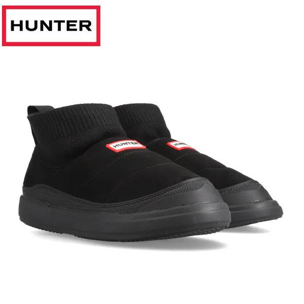 返品交換不可 期間限定セール ハンター HUNTER ユニセックス イン アウト ビーガン スエード ニッテッド カフ ブーツ ブラック UFS7115REN-BLK シューズ