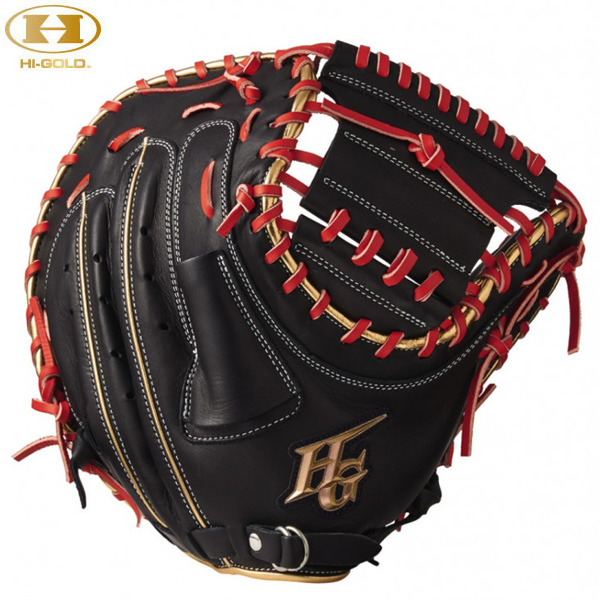 ハイゴールド Hi-GOLD BSG-165M ソフトボール2023モデル捕手用ミット ブラック×レッドオレンジ BSG165M 野球 ベースボール ソフトグラブ グローブ 右投げ