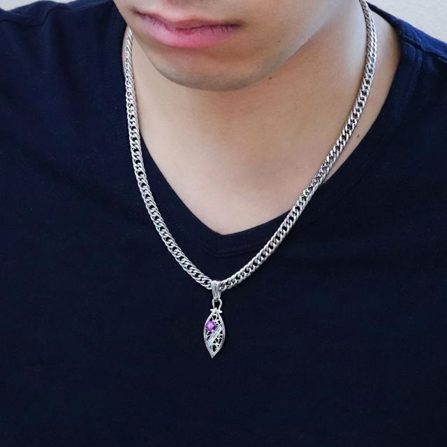 首飾り メンズ しろがね色 喜平 チェーン店 SV925 シャンデリア 2月誕生石 アメジスト