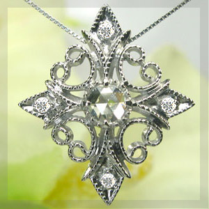 【送料無料】ダイヤモンド クロスペンダント・ローズカットダイヤ・アンティークペンダントCroix ＆ Coeur ダイヤモンド付き ペンダントの通販は