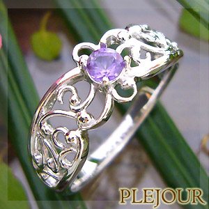 アメジストリング K18WG クロス アジアンフェアリー 指輪/ プラチナ  