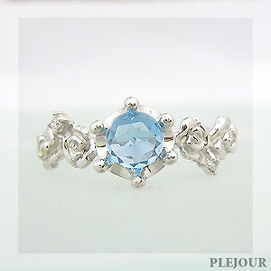 ブルートパーズリング エピコットカット K18 薔薇 王冠 ダイヤモンド付 バラと王冠のコンビ 指輪/ プラチナ変更可能の通販は