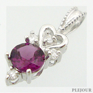 ロードライトガーネット ペンダント K18 ハート アンティーク ダイヤモンド付 ネックレス