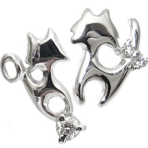 プラチナ ピアス ダイアモンド 一粒 ネコ 猫 ピアス
