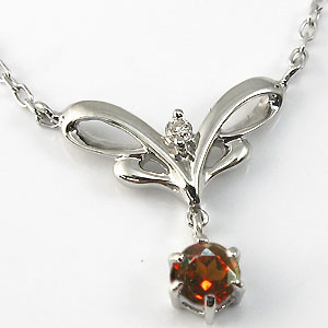 ガーネット・ネックレス・ペンダント・プラチナ・シンプル