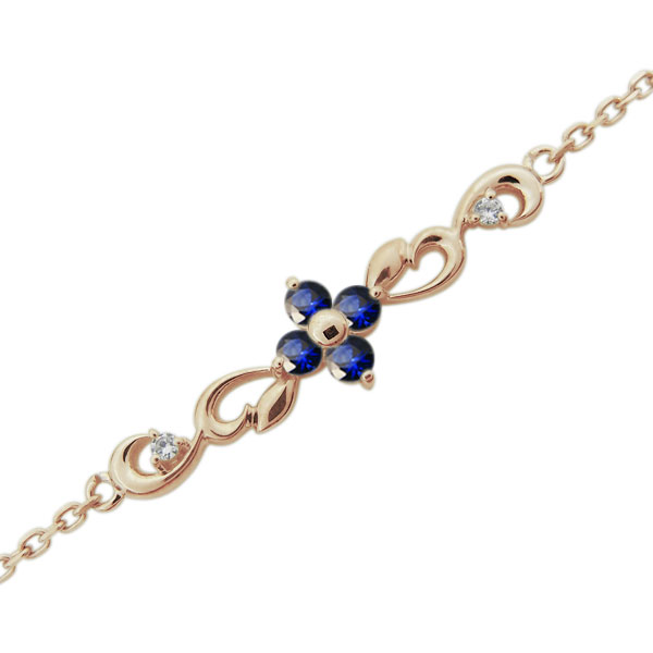 フラワーブレスレット サファイアアンクレット唐草 アラベスク 18金 