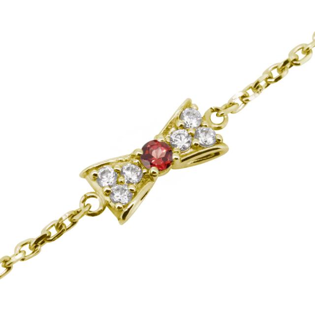18k ブレスレット レディース リボン ガーネット 1月誕生石 りぼん 18金