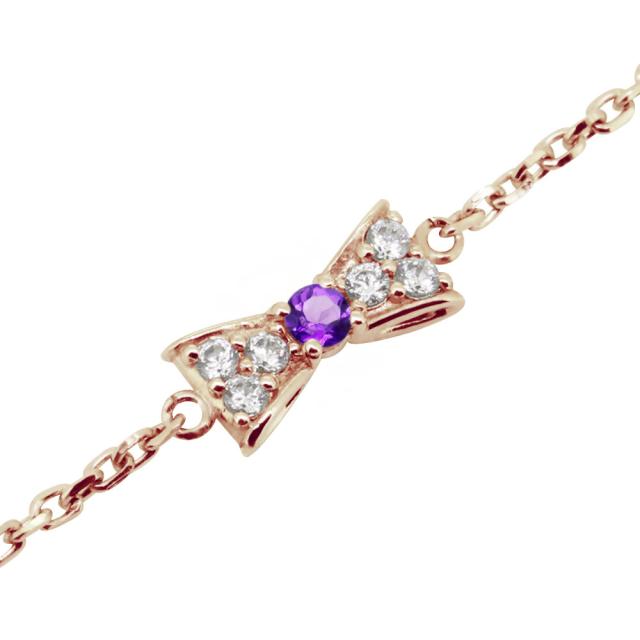 アンクレット レディース ブレスレット 18金 18k 誕生石 2月 アメジスト リボン