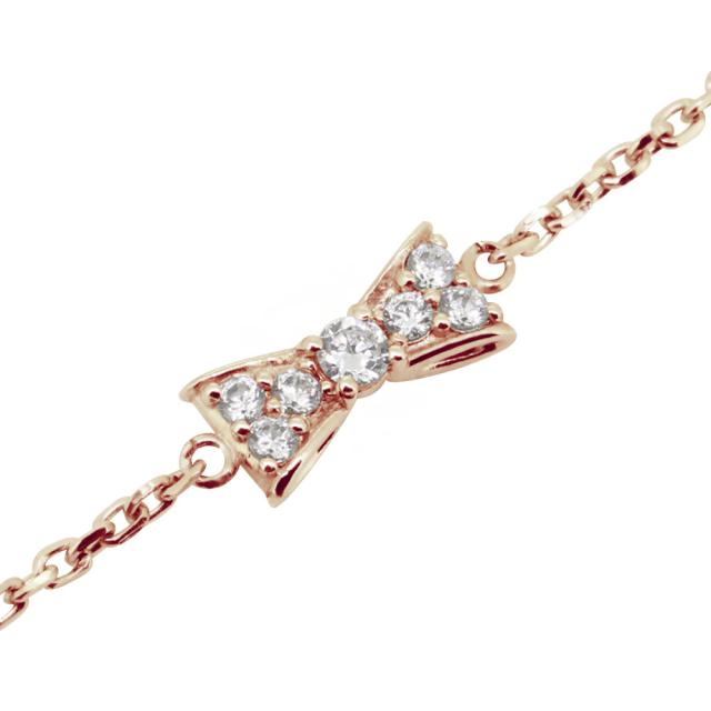 ブレスレット レディース リボン ダイヤモンド 誕生石 4月 10金 りぼん アンクレット