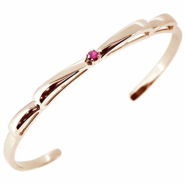 バングル ゴールド レディース 18k 18金 リボン ルビー ブレスレット 細め 女性 りぼんの通販は