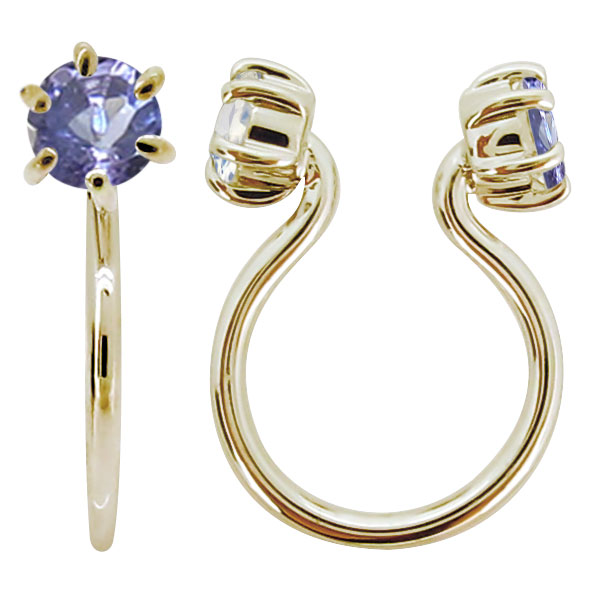 フープピアス 18k タンザナイト 小さめ イヤリング きれいめ ノンホールイヤリング K18 片耳の通販は