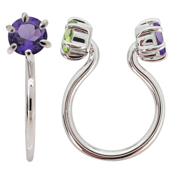 イヤーカフ レディース プラチナ ノンホールピアス アメジスト イヤリング シンプル リバーシブル 片耳の通販は