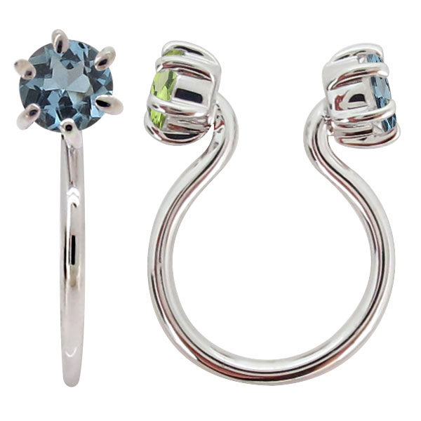 フープピアス 18k アクアマリンサンタマリア 小さめ イヤリング きれいめ ノンホールイヤリング K18 片耳_7