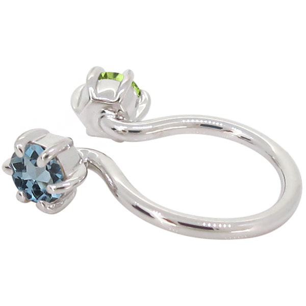 フープピアス 18k アクアマリンサンタマリア 小さめ イヤリング きれいめ ノンホールイヤリング K18 片耳_2
