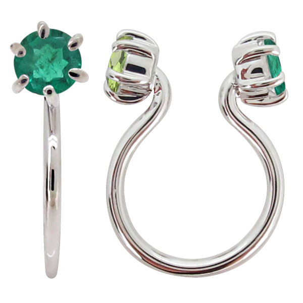 イヤーカフ レディース プラチナ ノンホールピアス エメラルド イヤリング シンプル リバーシブル 片耳の通販は