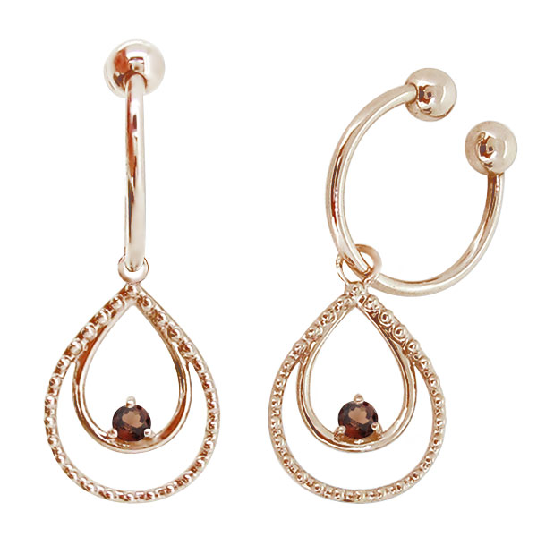 イヤーカフ レディース ガーネット ドロップ 雫 フープイヤリング かわいい 揺れる K10金 ノンホール 母の日の通販は