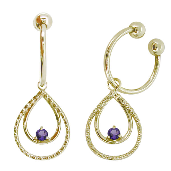 イヤリング おしゃれ 18k イヤーカフ レディース フープイヤリング アメジスト しずく ドロップ 母の日の通販は