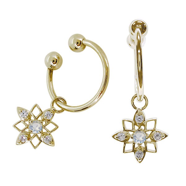 フープピアス 18k ノンホールピアス 揺れる 星 イヤリング ロイヤルブルームーンストーンの通販は
