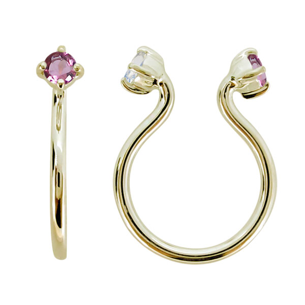 イヤーカフ レディース フープ イヤリング おしゃれ 18k ノンホールピアス ピンクトルマリン リバーシブル ピンクゴールド 母の日の通販は 25,200円