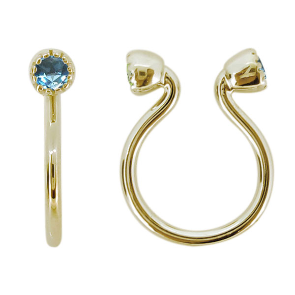 フープピアス 18k イヤリング おしゃれ ノンホールピアス シンプル ブルートパーズ イヤーカフ earring