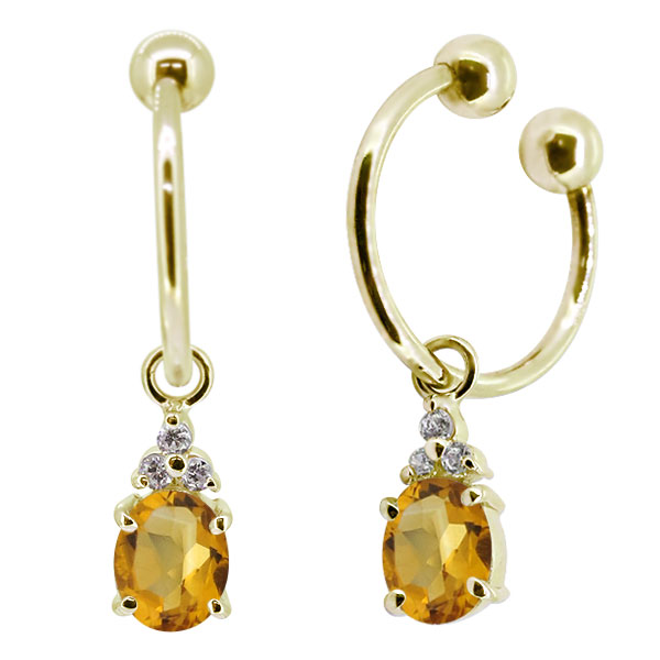 イヤーカフ レディース イヤリング 両耳用 k18 揺れる 天然石 シトリン ノンホールピアス 痛くない おしゃれ 18kの通販は