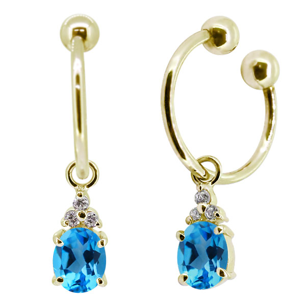 イヤーカフ レディース イヤリング 両耳用 k18 揺れる 天然石 ブルートパーズ ノンホールピアス 痛くない おしゃれ 18kの通販は